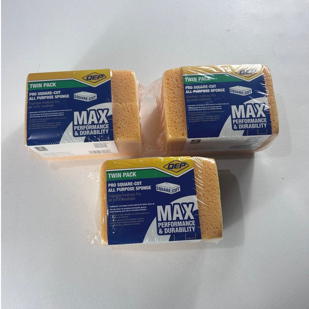 LOT 3 QEP 70006 Pro Square-Cut All Purpose Sponge Twin Pack Hydrophilic 6 Total
